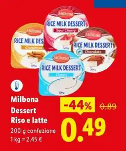 Lidl Milbona Dessert Riso e latte offerta