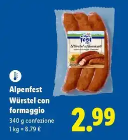 Lidl Alpenfest Würstel con formaggio offerta