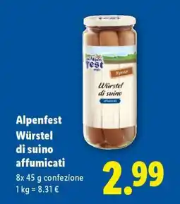 Lidl Alpenfest Würstel di suino affumicati offerta