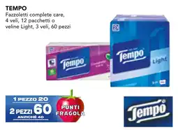Esselunga TEMPO Fazzoletti complete care 4 veli, 12 pacchetti o veline Light, 3 veli, 60 pezzi offerta