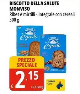 Tigros Biscotto della salute monviso ribes e mirtilli, integrale con cereali offerta