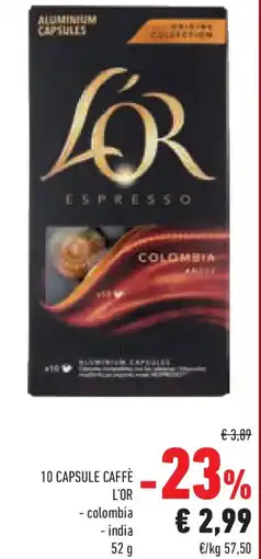Conad Superstore 10 capsule caffè l'or colombia, india offerta