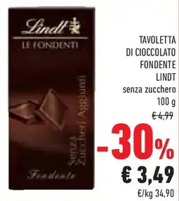 Conad Superstore Tavoletta di cioccolato fondente lindt senza zucchero offerta