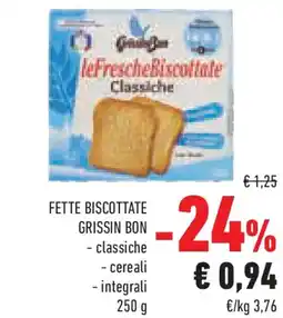 Conad Superstore Fette biscottate grissin bon classiche, cereali e integrali offerta