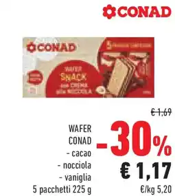 Conad Superstore Wafer conad cacao, nocciola, vaniglia offerta