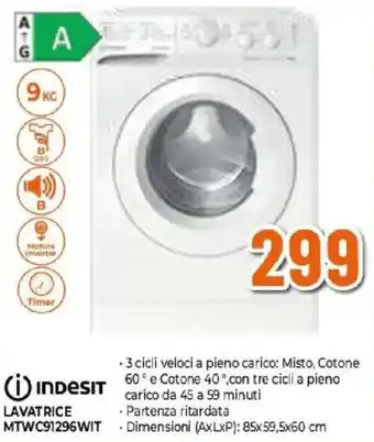 INDESIT LAVATRICE MTWC91296WIT