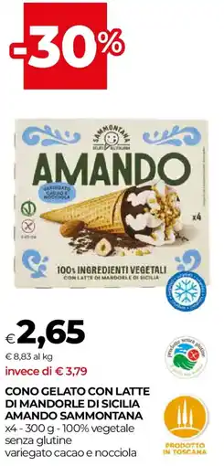 Unicoop Cono gelato con latte di mandorle di sicilia amando SAMMONTANA x4 offerta