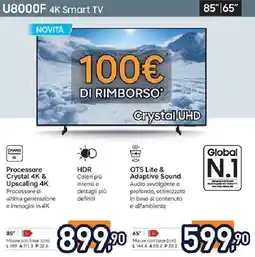 Unieuro SAMSUNG U8000F 4K Smart TV 85" offerta