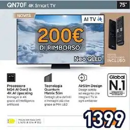 Unieuro SAMSUNG QN70F 4K Smart TV 75" offerta