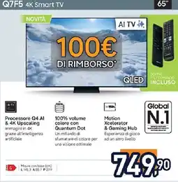 Unieuro SAMSUNG Q7F5 4K Smart TV 65" offerta