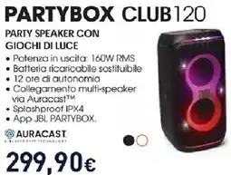 Unieuro JBL Partybox club 120 party speaker con giochi di luce offerta