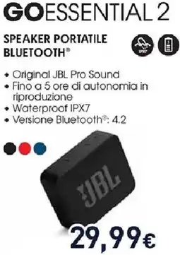Unieuro JBL Goessential 2 speaker portatile bluetooth offerta