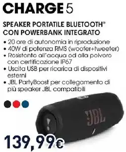 Unieuro JBL Speaker portatile bluetooth con powerbank integrato offerta