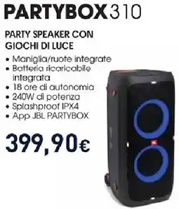 Unieuro JBL Partybox310 party speaker con giochi di luce offerta