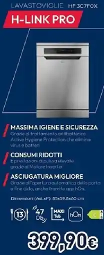 Unieuro HOOVER LAVASTOVIGLIE HF3C7F0X H-LINK PRO offerta
