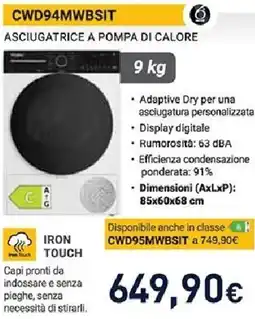 Unieuro Whirlpool CWD94MWBSIT ASCIUGATRICE A POMPA DI CALORE offerta