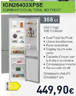 Unieuro IGNIS IGN26403XP5E COMBINATO DUAL TOTAL NO FROST offerta