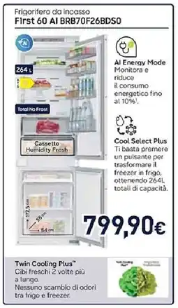 Unieuro SAMSUNG Frigorifero da incasso First 60 AI BRB70F26BDS0 offerta