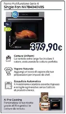 Unieuro SAMSUNG Forno Multifunzione Serie 4 Single Fan NV7B4040VBS offerta