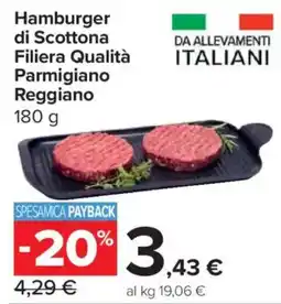 Carrefour Market Hamburger di Scottona Filiera Qualità Parmigiano Reggiano offerta
