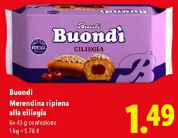 Lidl Buondì Merendina ripiena alla ciliegia offerta