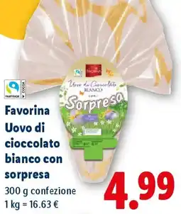Lidl Favorina Uovo di cioccolato bianco con sorpresa offerta