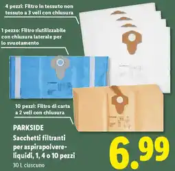 Lidl PARKSIDE Sacchetti filtranti per aspirapolvere- liquidi, 1, 4 o 10 pezzi offerta