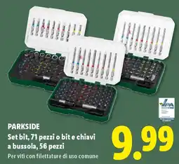 Lidl PARKSIDE Set bit, 71 pezzi o bit e chiavi a bussola, 56 pezzi offerta
