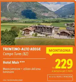 Lidl TRENTINO-ALTO ADIGE Hotel Mair offerta