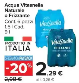 Carrefour Market Acqua Vitasnella Naturale o Frizzante offerta