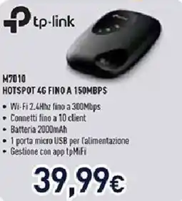 Unieuro tp-link M7010 HOTSPOT 4G FINO A 150MBPS offerta
