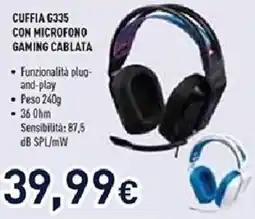 Unieuro Logitech G Cuffia G335 con microfono gaming cablata offerta