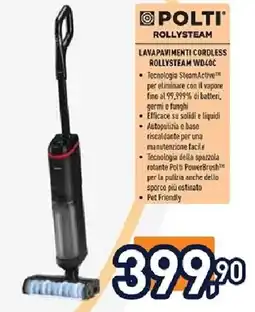 Unieuro POLTI LAVAPAVIMENTI CORDLESS ROLLYSTEAM WD40C offerta