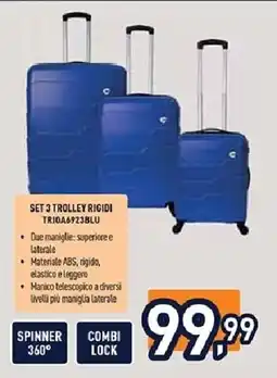 Unieuro SET 3 TROLLEY RIGIDI TRI0A6923BLU offerta