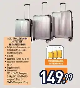 Unieuro SET 3 TROLLEY RIGIDI 20"/24"/28" TRIOA9622SILVER offerta