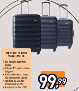 Unieuro SET 3 TROLLEY RIGIDI TRIOA9123BLUE offerta