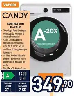 Unieuro CANDY LAVATRICE SLIM BR47SBLOS offerta