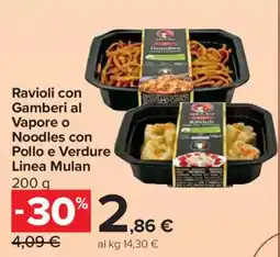 Carrefour Market Ravioli con Gamberi al Vapore o Noodles con Pollo e Verdure Linea Mulan offerta