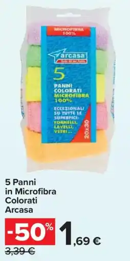 Carrefour Market 5 Panni in Microfibra Colorati Arcasa offerta