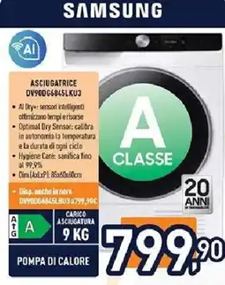 Unieuro SAMSUNG ASCIUGATRICE DV90DG6845LKU3 offerta