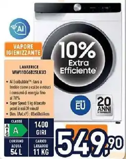 Unieuro SAMSUNG LAVATRICE WW11DG6B25LKU3 offerta
