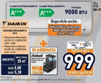 Unieuro DAIKIN CONDIZIONATORE MONOSPLIT D25A offerta