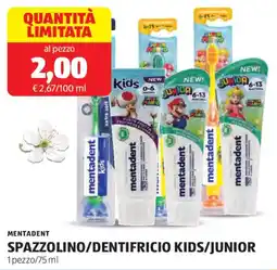 ALDI Mentadent spazzolino/dentifricio kids/junior offerta