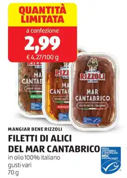 ALDI Mangiar bene rizzoli filetti di alici del mar cantabrico offerta