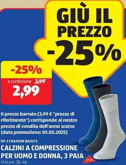 ALDI Up 2 fashion basics calzini a compressione per uomo e donna, 3 paia offerta