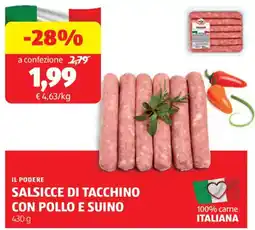 ALDI Il podere salsicce di tacchino con pollo e suino offerta