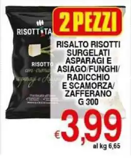 Iper Triscount Risalto risotti surgelati asparagi e asiago/funghi/ radicchio e scamorza zafferano offerta