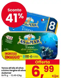 Eurospar Tonno all'olio di oliva o Extra Vergine di oliva Asdomar offerta