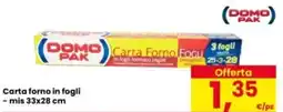 Eurospar Carta forno in fogli -mis 33x28 cm offerta