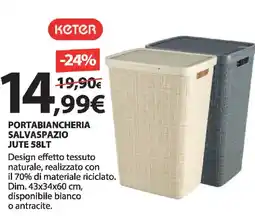 Kreo Brico e Casa Keter portabiancheria salvaspazio jute offerta